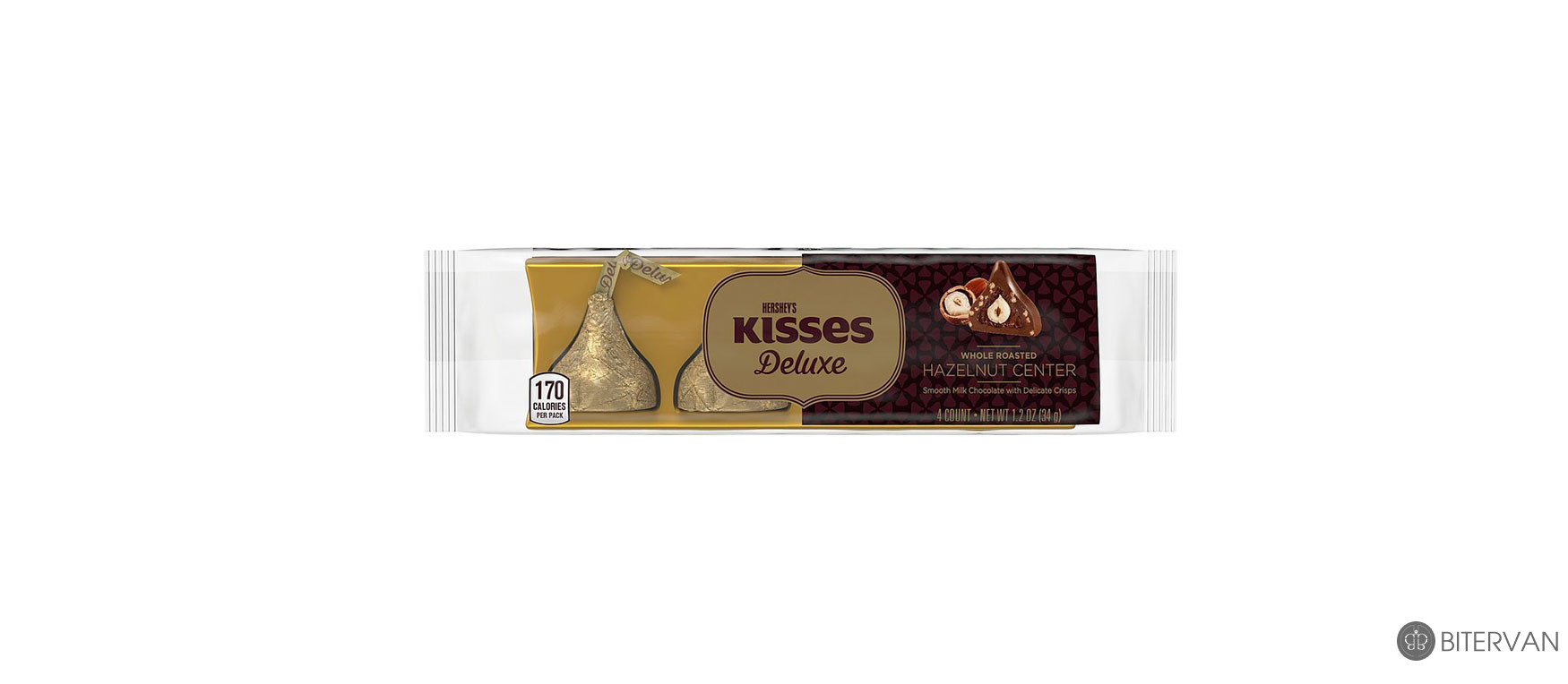 KISSES Deluxe- Smooth Milk chocolate with delicate crisps- 4 count- 34 gr